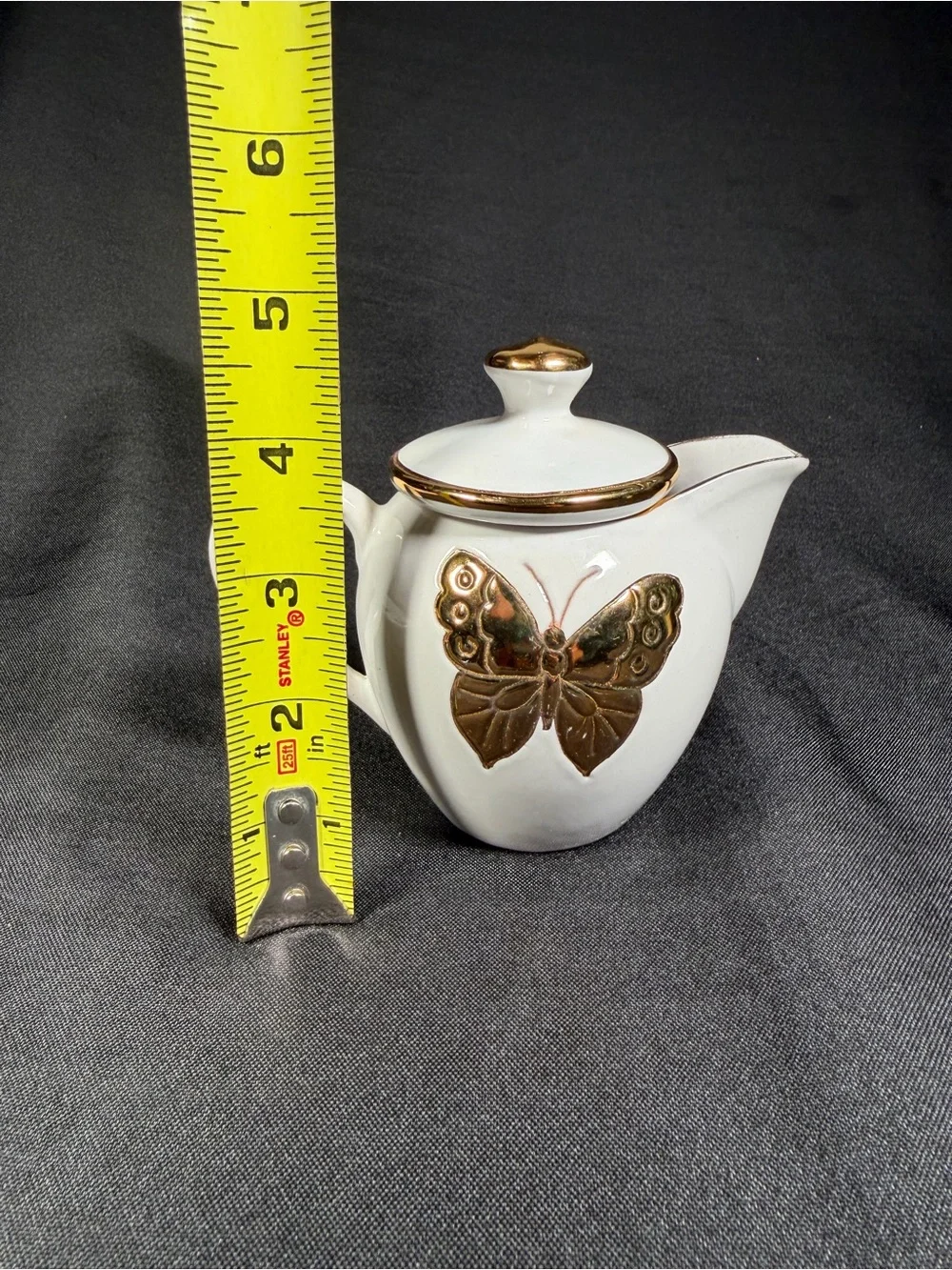 Carole Stupell Italian Ceramic Plate/Creamer Set Gold Butterfly Accents